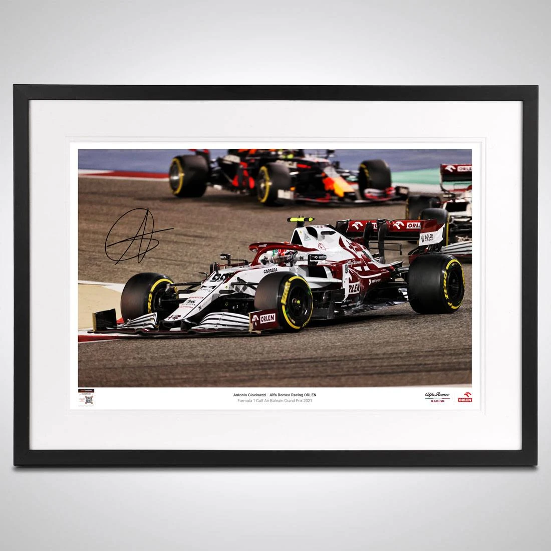 Alfa Romeo Antonio Giovinazzi 2021 Framed Signed Photograph – Bahrain GP Alfa Romeo 1 Alfa Romeo Antonio Giovinazzi 2021 Framed Signed Photograph – Bahrain GP Alfa Romeo