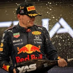 Red Bull Red Bull Max Verstappen 2021 World Champion Podium Flag – James Moy Print