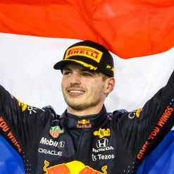 Red Bull Red Bull Max Verstappen 2021 World Champion Podium Flag – James Moy Print